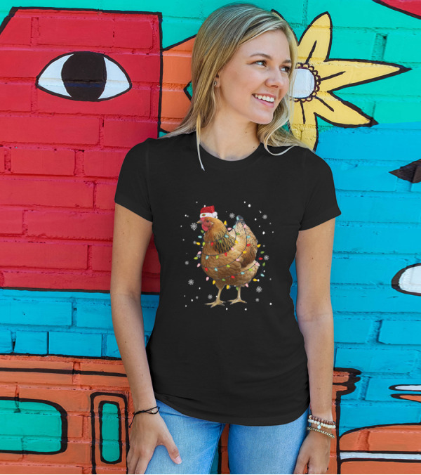 Christmas Lights Chicken Santa Holiday Festive Snowflake T-Shirt