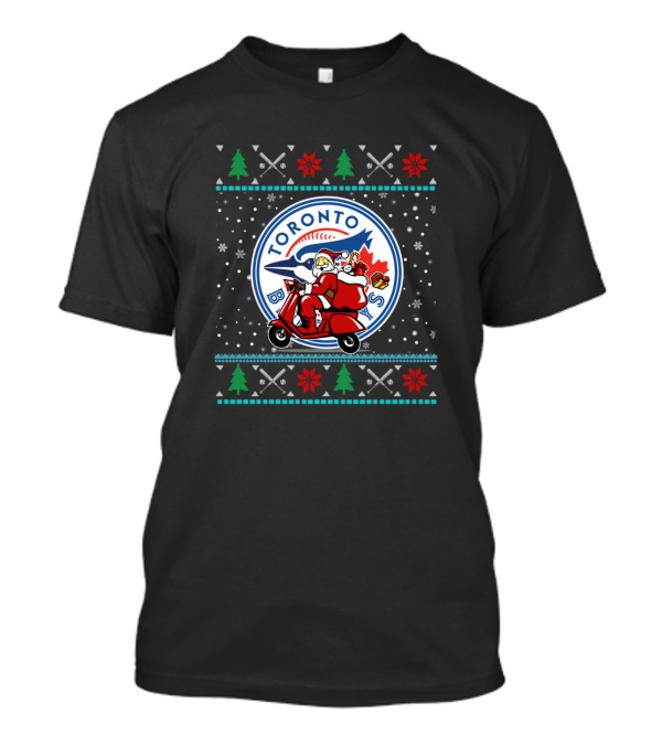 Toronto Blue Jays Funny Christmas Santa On Scooter Holiday T-Shirt