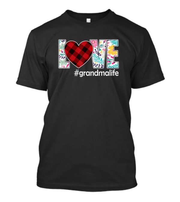 LOVE #GrandmaLife Plaid Heart Floral T-Shirt