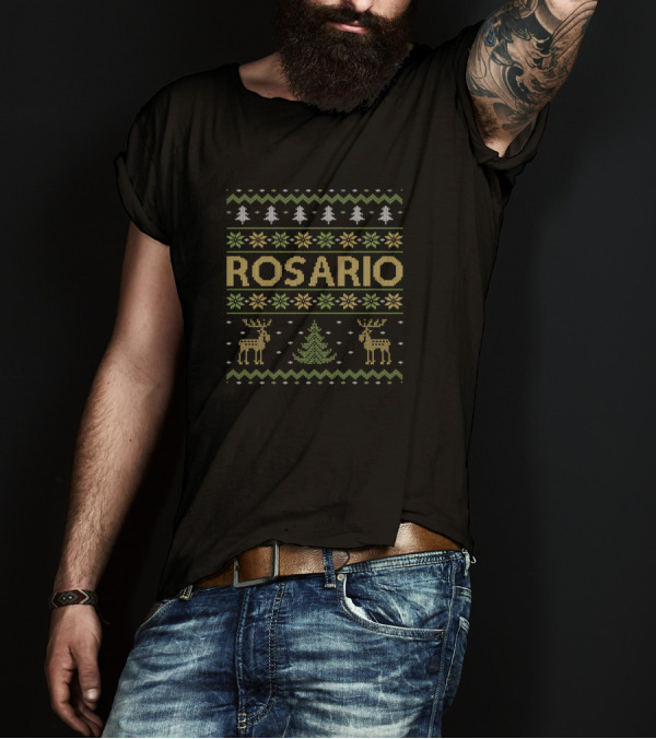 Rosario Ugly Christmas Sweater With Trees And Reindeer T-Shirt