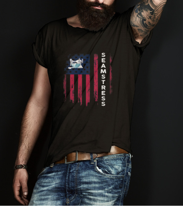 Seamstress American Flag Sewing Machine T-Shirt