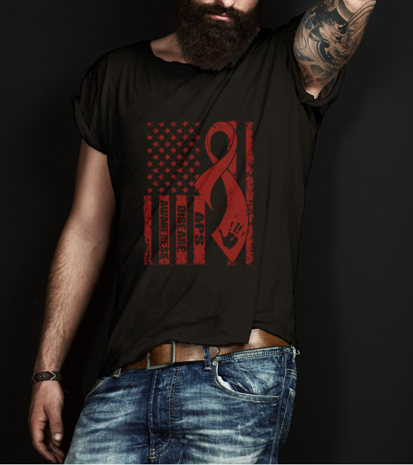 Aps Awareness Disease Flag Ribbon Handprint T-Shirt