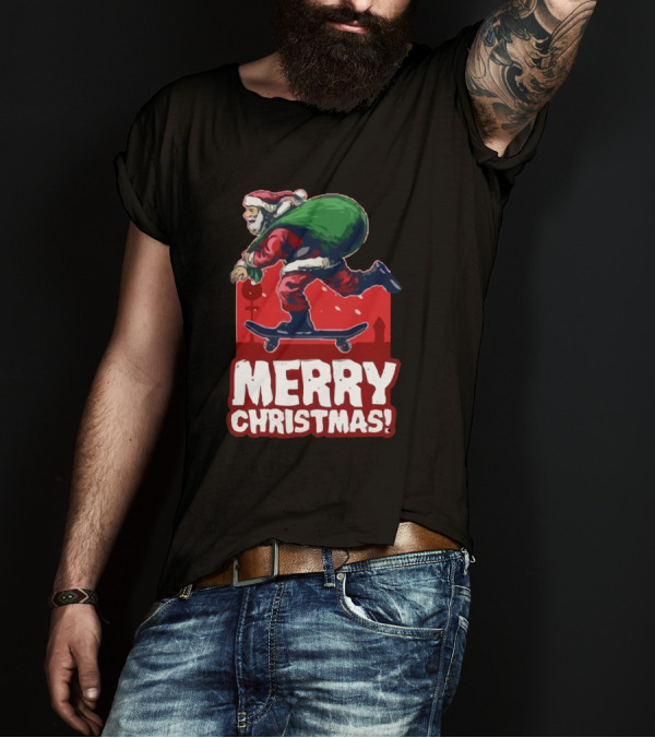 Merry Christmas Santa Riding Skateboard T-Shirt