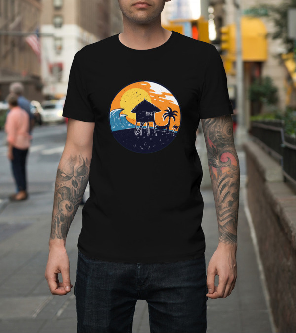 Shirt: Nipa Hut Sunset by the Beach with Palms and Waves T-Shirt Nipa Hut Sunset by the Beach with Palms and Waves T-Shirt