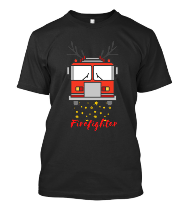 Reindeer Fire Truck Funny Merry Christmas Firefighter T-Shirt