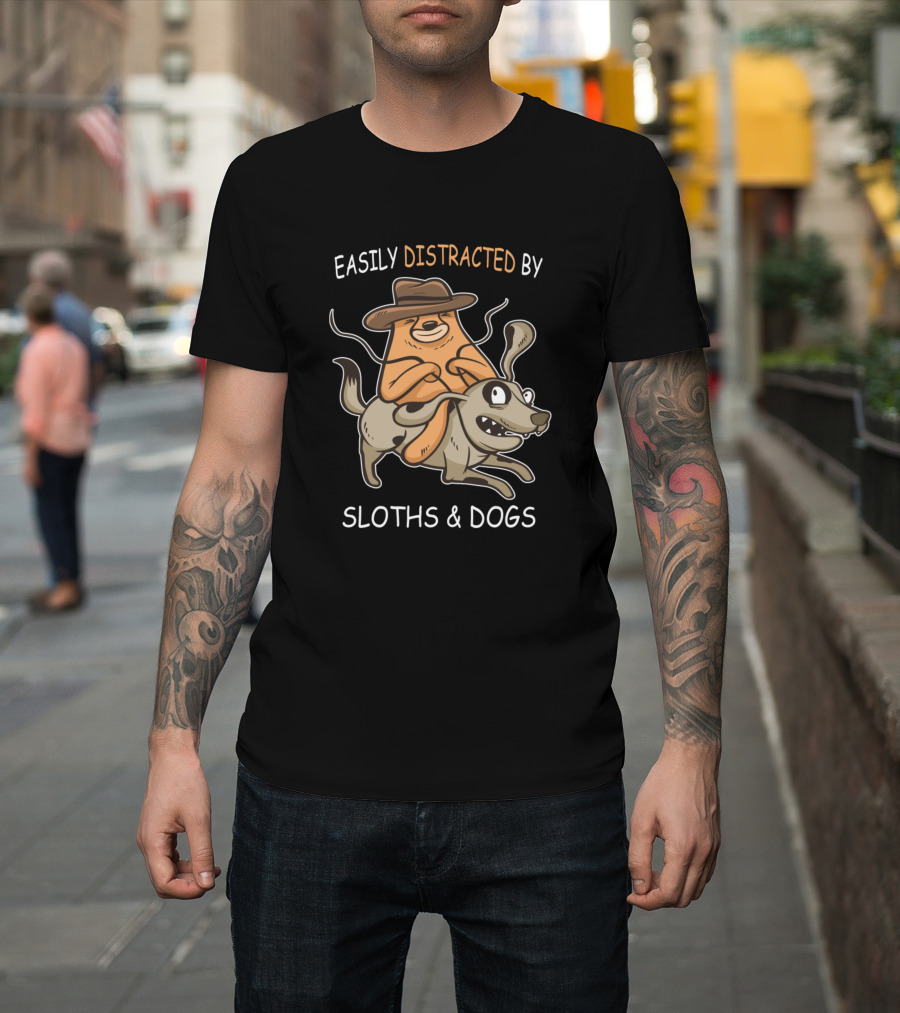 Easily Distracted By Sloths And Dogs Sloth Riding Dog T-Shirt