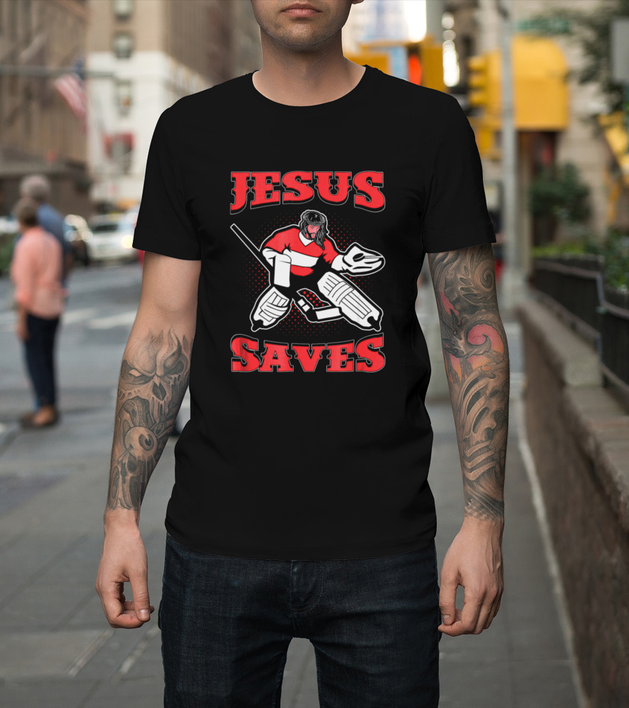 Jesus Saves Hockey Goalie Funny T-Shirt