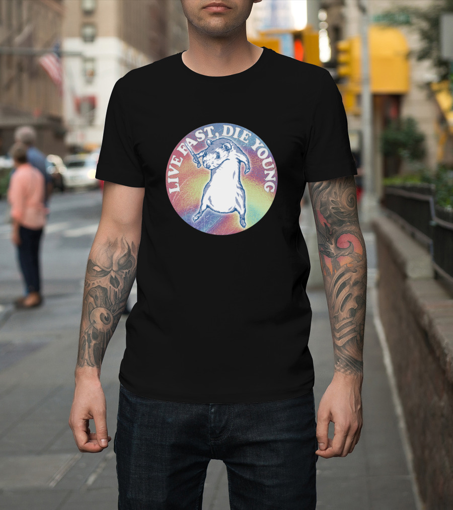 Live Fast Die Young Rodent Retro Rainbow T-Shirt