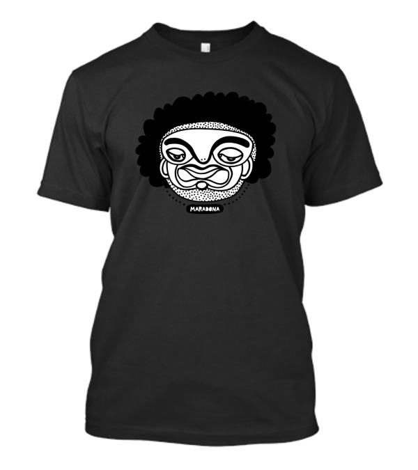 Maradona Black And White Cartoon Face Drawing T-Shirt