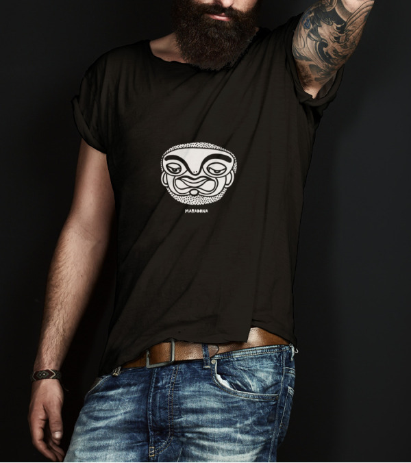 Maradona Black And White Cartoon Face Drawing T-Shirt