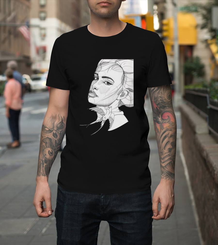 Sketching Face Abstract Line Art Detailed T-Shirt