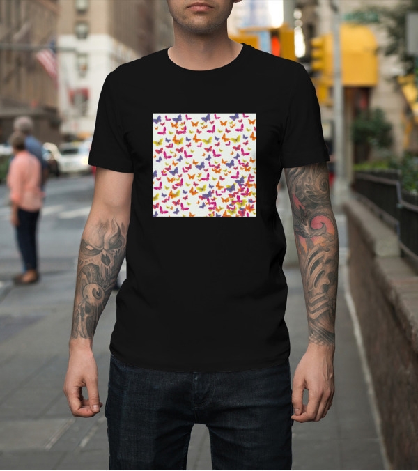 Shirt: Mix Coloured Butterfly Pattern Multicolor Butterflies T-Shirt Mix Coloured Butterfly Pattern Multicolor Butterflies T-Shirt