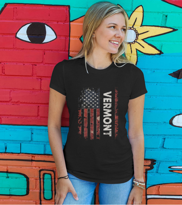 Vermont American Flag Grunge T-Shirt