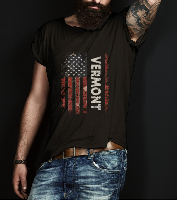 Vermont American Flag Grunge T-Shirt