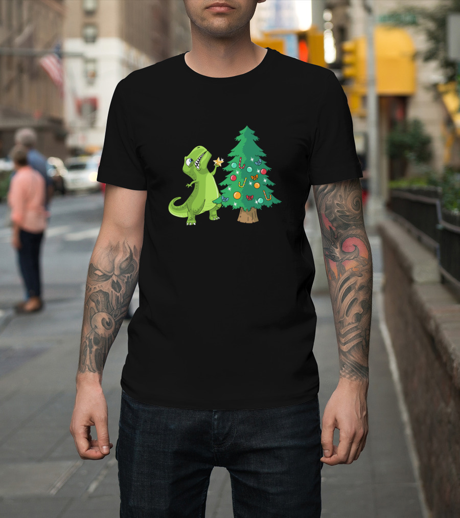 Funny Struggle Is Real Dinosaur Christmas Tree Star T-Rex Holiday Humor T-Shirt