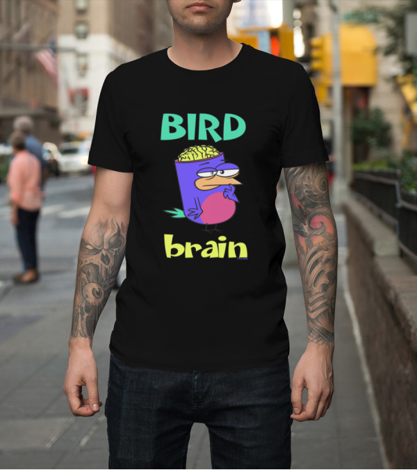 Shirt: BIRDBRAIN Bird Lovers Graphic with Cartoon Bird and Brain Elements T-Shirt BIRDBRAIN Bird Lovers Graphic with Cartoon Bird and Brain Elements T-Shirt