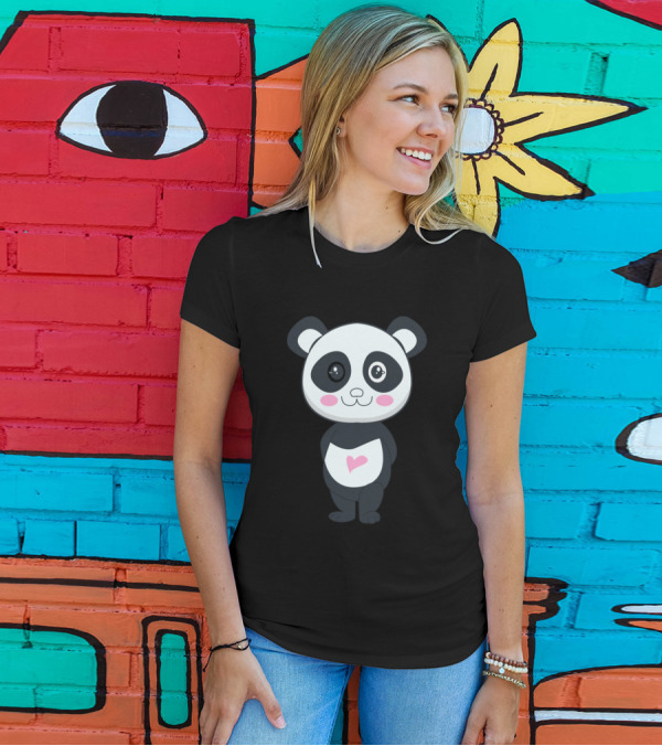Cute Panda With Heart Belly T-Shirt