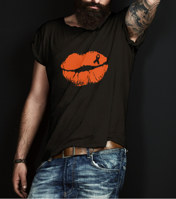 Kiss Cancer Goodbye Funny CHD Awareness Orange Ribbon Lips T-Shirt