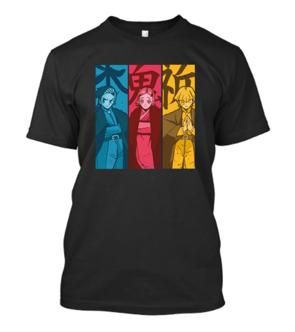 Anime Manga Style Kawaii Girl With Blue Red Yellow Panels And Japanese Text T-Shirt