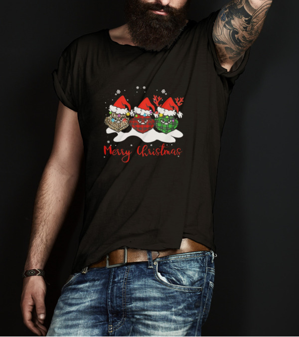 Merry Christmas Grinch Santa Hat Plaid Buffalo Reindeer T-Shirt
