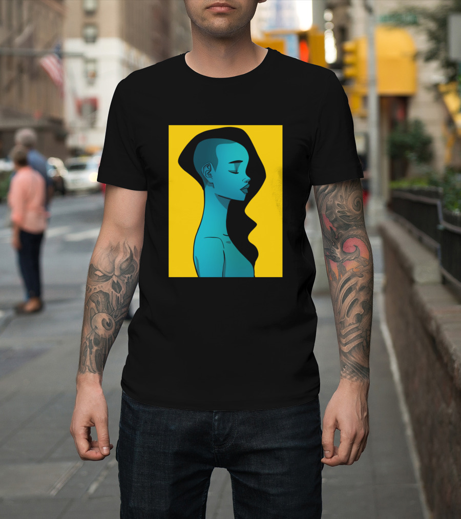 Melanin District Blue Figure Art Yellow Background T-Shirt