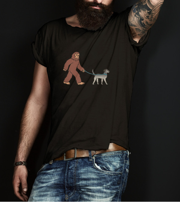 Bigfoot Walking An Irish Wolfhound T-Shirt