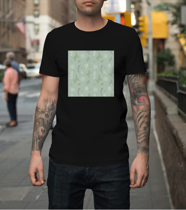 Shirt: Christmas Seamless Simple Green White Red with Snowflakes and Leaves T-Shirt Christmas Seamless Simple Green White Red with Snowflakes and Leaves T-Shirt