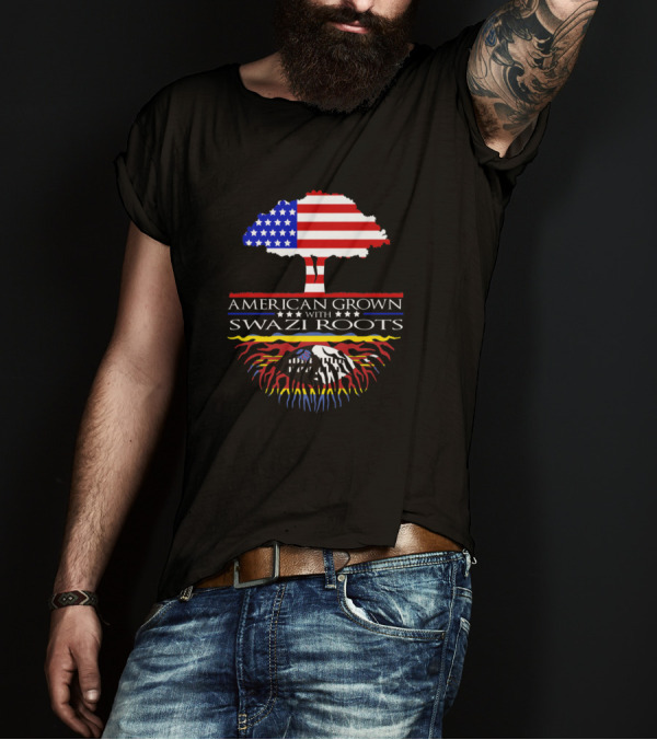 American Grown With Swazi Roots Patriotic African Family Heritage Tree T-Shirt