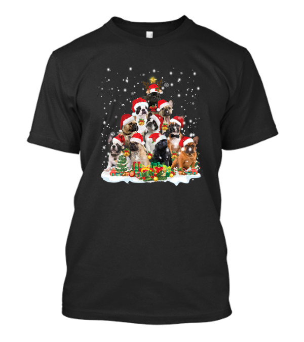 Christmas Santa Hat French Bulldog Holiday Tree T-Shirt