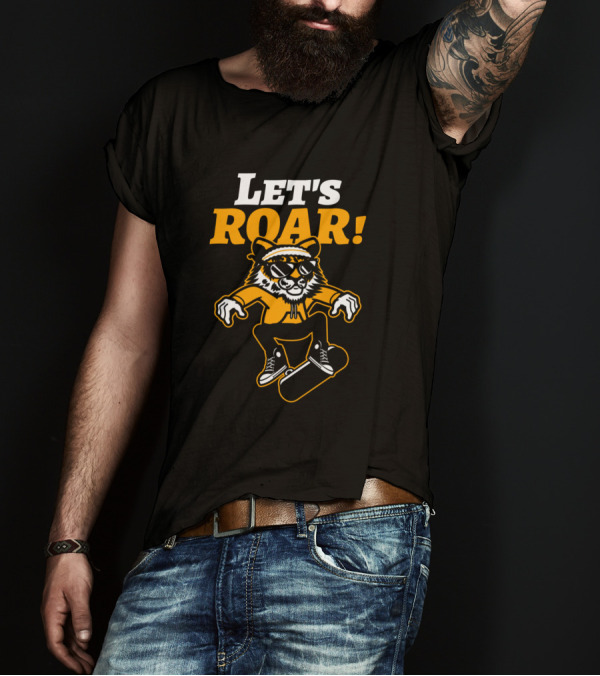 LET'S ROAR Skateboarding Tiger In Hoodie And Sunglasses T-Shirt
