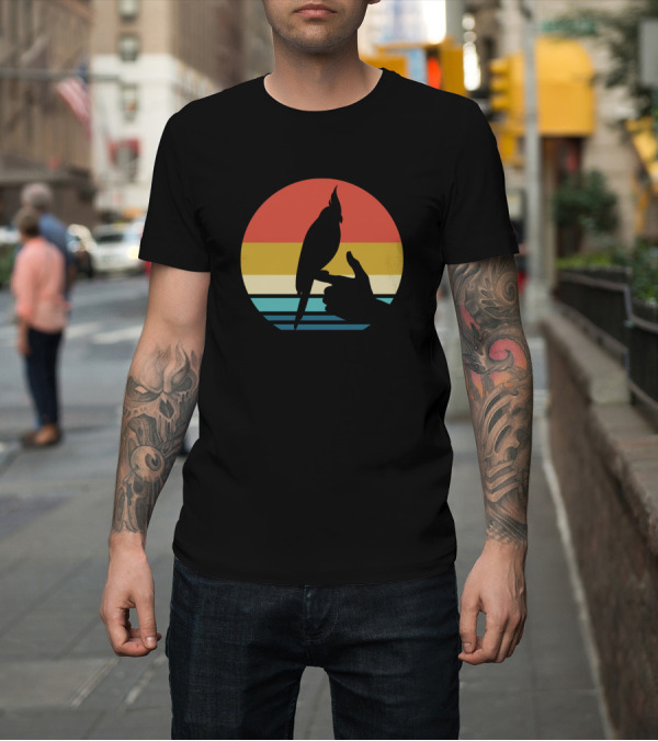 Shirt: Vintage Retro Cockatiel Bird Silhouette on Rainbow Sunset Circle T-Shirt Vintage Retro Cockatiel Bird Silhouette on Rainbow Sunset Circle T-Shirt