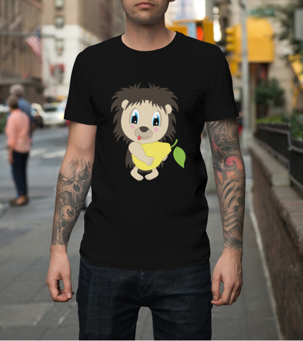 Shirt: Naughty Child Hedgehog Holding Yellow Pear Motif T-Shirt Naughty Child Hedgehog Holding Yellow Pear Motif T-Shirt
