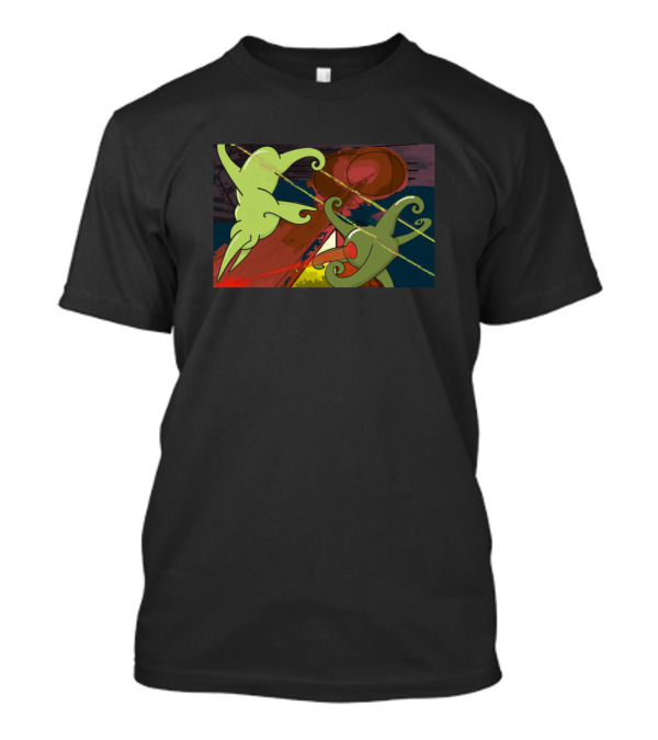 Alien Battle Scene With Green Creatures And Cosmic Combat T-Shirt