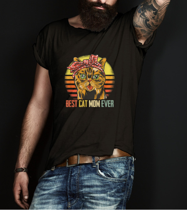 Best Cat Mom Ever Cute Cat Lover Cat Lady With Bandana T-Shirt