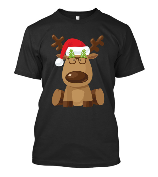 Christmas Reindeer Teddy With Santa Hat And Glasses T-Shirt