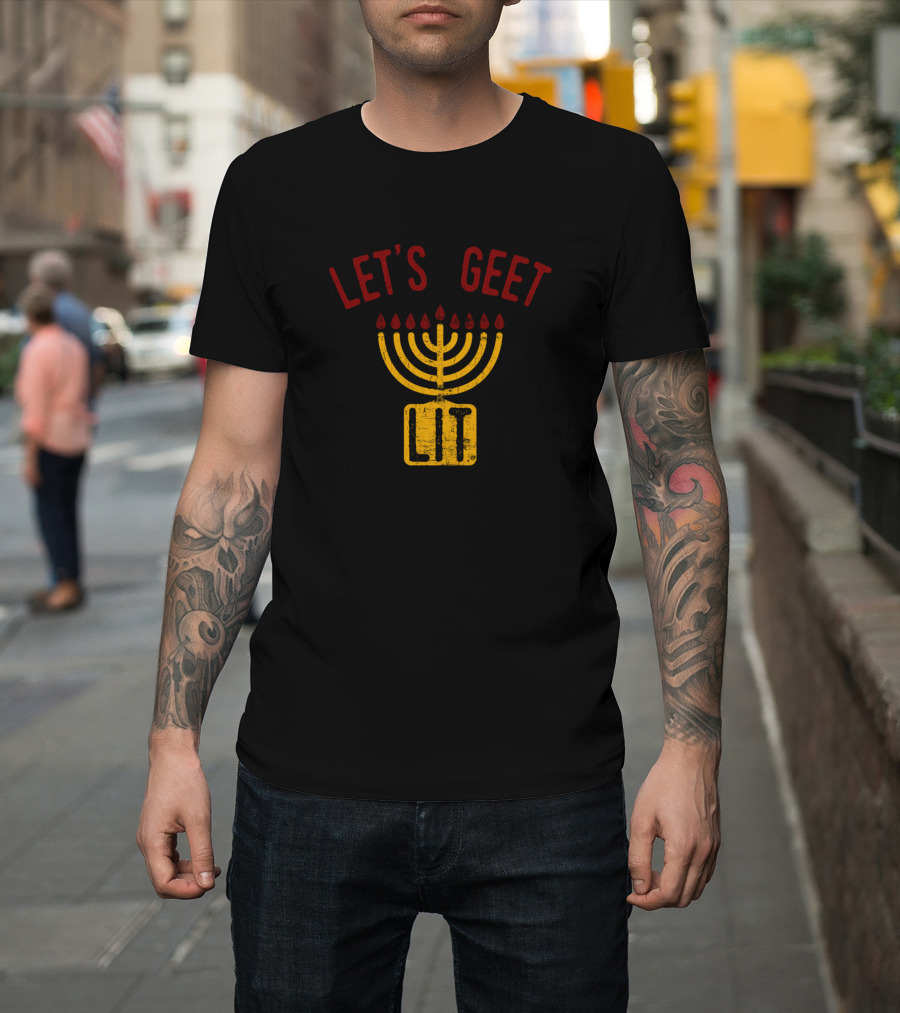 Hanukkah Let's Get Lit Vintage Menorah T-Shirt