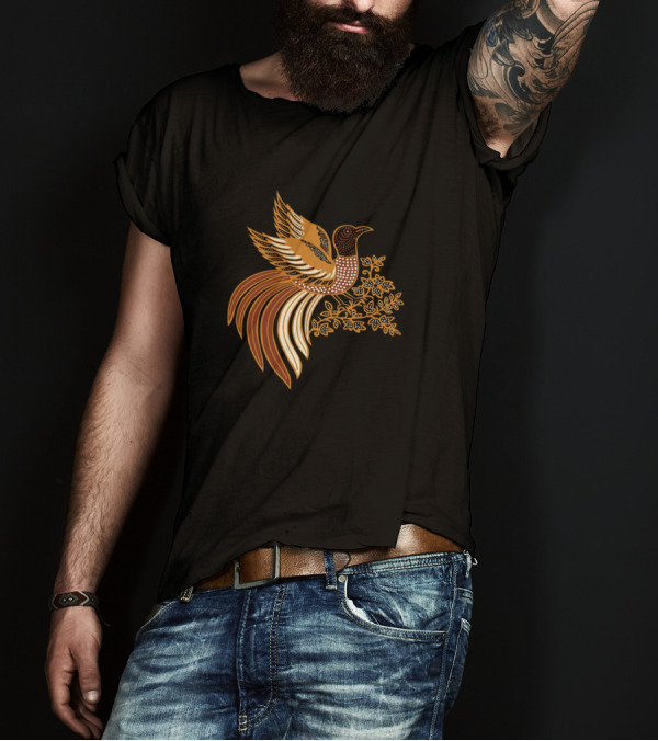 Batik Indonesia Bird Motif With Floral Elements T-Shirt