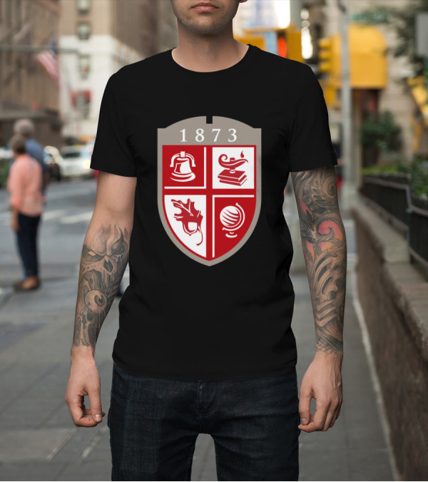 Shirt: Drury University 1873 Red Shield Emblem Bell Lamp Oak Globe T-Shirt Drury University 1873 Red Shield Emblem Bell Lamp Oak Globe T-Shirt
