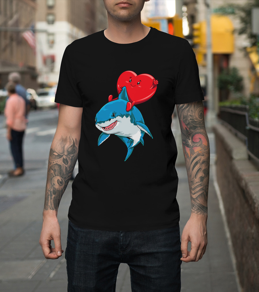 Valentines Day Heart Riding Shark Lovers T-Shirt