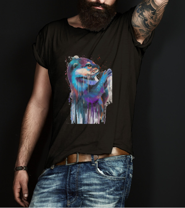 Otter Lover Colorful Watercolor Painting T-Shirt