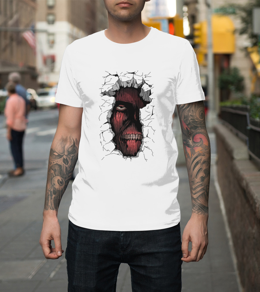 Colossal Titan Face Cracking Through Wall T-Shirt