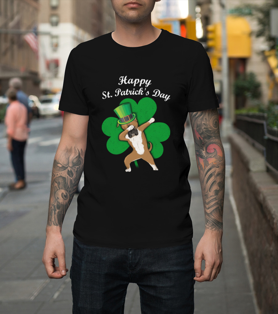 Happy St Patrick's Day Boxer Dabbing with Shamrock and Green Hat T-Shirt