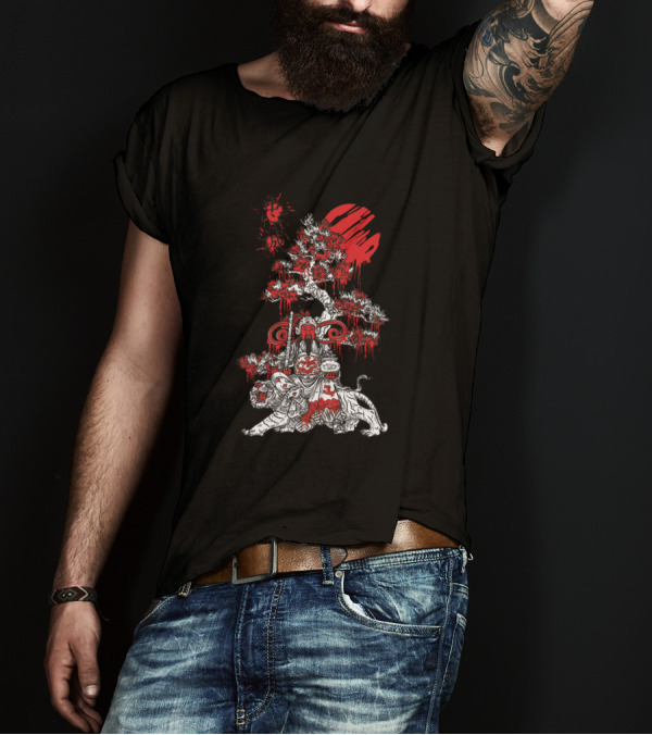 Awesome Chinese King Lover With Red And White Tree Tiger Scene T-Shirt