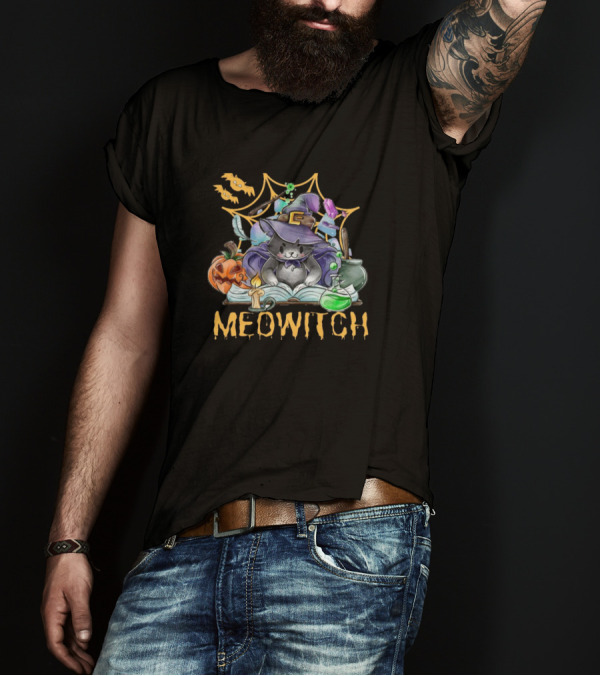 Meowitch Cute Cat Witch Pumpkin Halloween T-Shirt