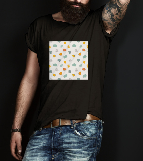 Cute Pumpkins Pattern With Autumn Leaves T-Shirt