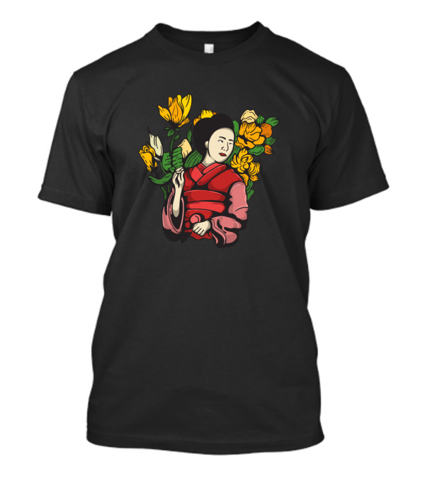 Geisha With Yellow And Orange Flowers T-Shirt