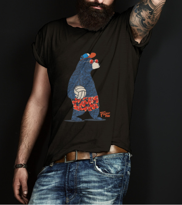 Frisco Mo Volleyball Bear In Sunglasses And Floral Shorts T-Shirt