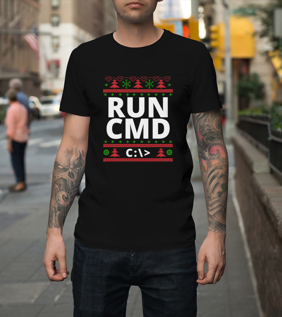 RUN CMD C:\> Computer Nerd Christmas Ugly T-Shirt
