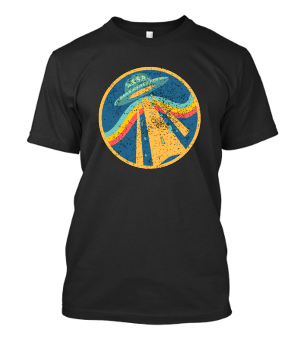 UFO Alien Vintage Birthday Illustration With Rainbow Beams T-Shirt