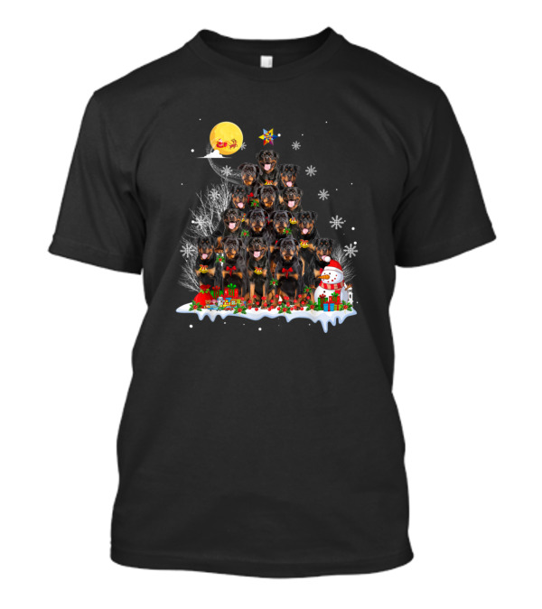 Rottweiler Dogs Christmas Tree Santa Snowman Pine Decorations T-Shirt